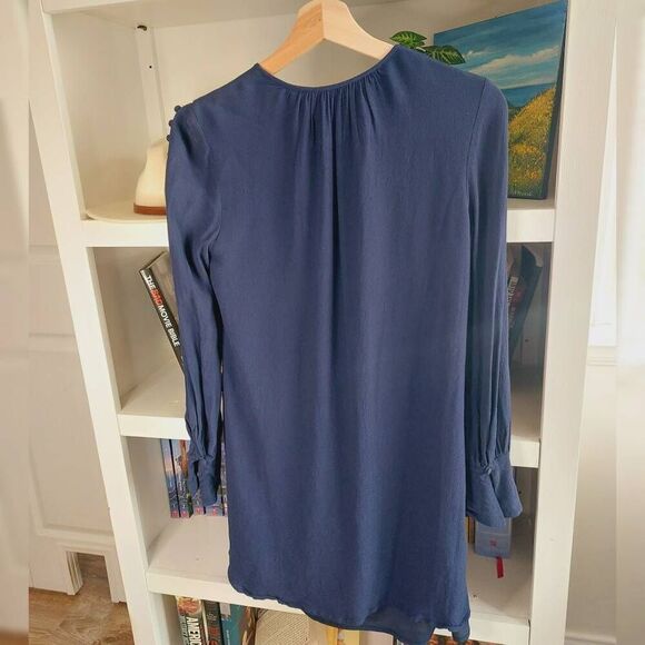 JOIE Erlene Silk Shift Dress Midnight Navy Button Sleeve XS - Picture 8 of 12